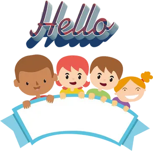 Friendly Hello Kids Banner PNG Image