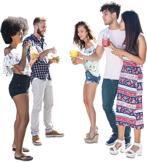 Friends Enjoying Summer Drinks PNG Image