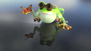 Frog With Goggles And Butterfly PNG image with transparent background