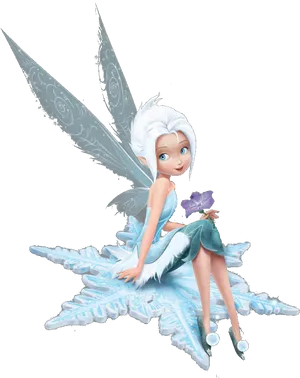 Frosty Fairy Sittingon Ice Flower PNG Image