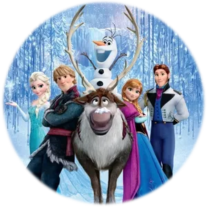 Frozen Movie Charactersin Winter Backdrop PNG Image