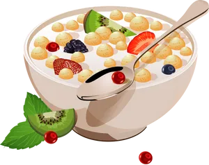 Fruit Topped Cereal Bowl Illustration PNG Image