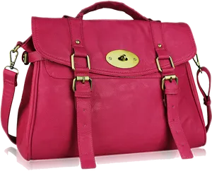 Fuchsia Leather Satchel Purse PNG Image