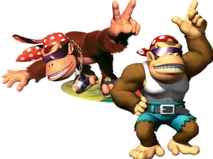 Funky Kong Duo Surfand Pose PNG Image