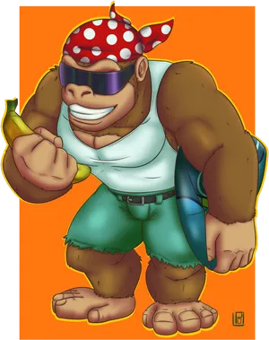 Funky Kong Surfer Style PNG Image