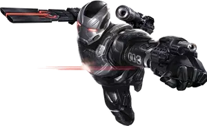 Futuristic Armored Soldier Flying With Weapons PNG Image