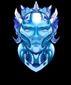 Futuristic Blue Robot Head Artwork PNG image with transparent background