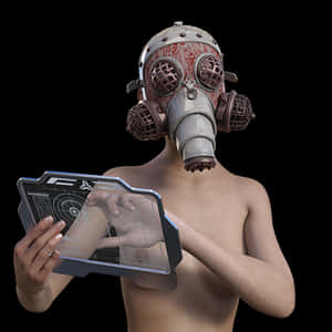 Futuristic Gas Maskand Holographic Device PNG image with transparent background