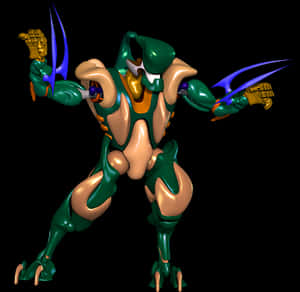Futuristic Green Robot Warrior PNG image with transparent background