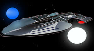 Futuristic Spaceship Orbiting Planets PNG with transparent background