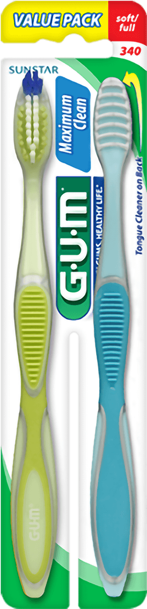 Gum® Maximum Clean Toothbrush With Tongue Cleaner,, HD Png Download PNG with transparent background