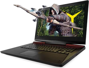 Gaming Laptop Displaying Action Game PNG Image