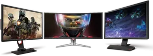 Gaming Monitors Displaying Action Games PNG Image