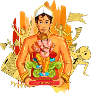 Ganesh Chaturthi Celebration Artwork PNG Image