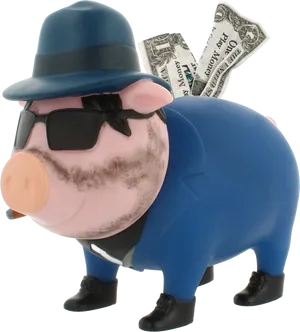 Gangster Piggy Bankwith Cash PNG Image