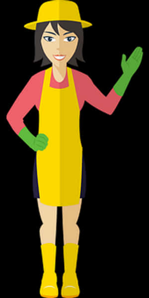 Gardening Animated Character Waving PNG