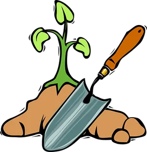 Gardening Spadeand Seedling PNG Image