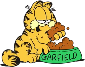 Garfield_ Eating_ From_ Bowl PNG Image