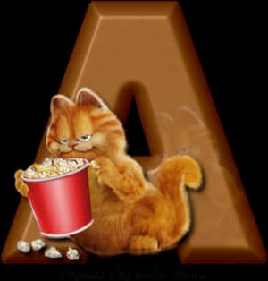 Garfield_ Enjoying_ Popcorn_ Artwork PNG image with transparent background