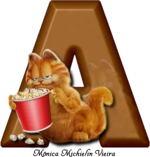 Garfield_ Enjoying_ Popcorn_ Artwork PNG Image