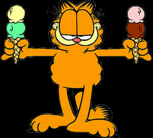 Garfield Holding Ice Cream Cones PNG image with transparent background