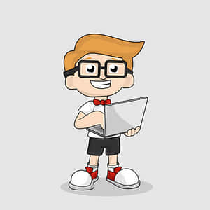 Geeky Boy Cartoonwith Laptop PNG image with transparent background