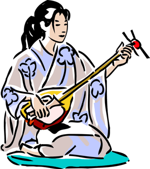 Geisha Playing Shamisen PNG with transparent background