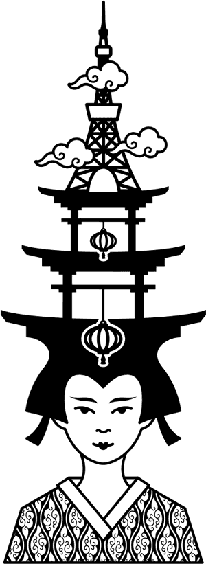 Geishaand Pagoda Silhouette PNG image with transparent background