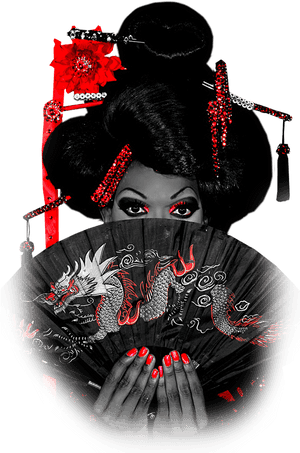 Geishawith Dragon Fan PNG with transparent background