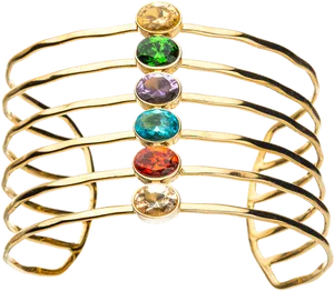 Gemstone Embellished Gold Cuff Bracelet PNG Image