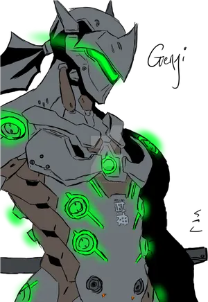 Genji Cybernetic Ninja Artwork PNG Image