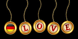 German Love Golden Pendant Design PNG image with transparent background
