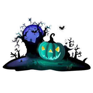 Ghostly Scary Pumpkin Scene Png Wfh PNG Image