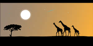 Giraffe Silhouettes Under African Sky PNG image with transparent background
