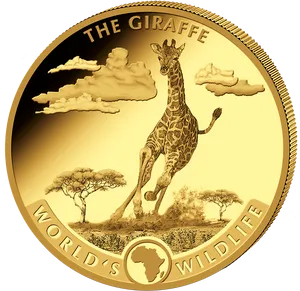 Giraffe Worlds Wildlife Gold Coin PNG Image