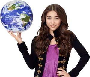 Girl Holding Globe PNG Image