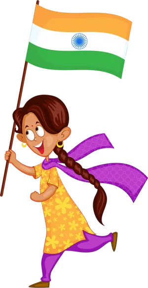 Girl Holding Indian Flag Illustration PNG Image