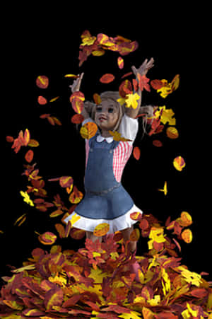 Girl Playingwith Autumn Leaves PNG image with transparent background