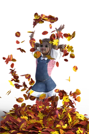 Girl Playingwith Autumn Leaves PNG Image