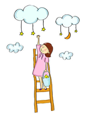 Girl Reaching For Stars Illustration PNG image with transparent background