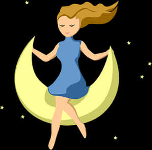 Girl Sitting On Crescent Moon PNG image with transparent background
