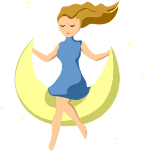 Girl Sitting On Crescent Moon PNG Image