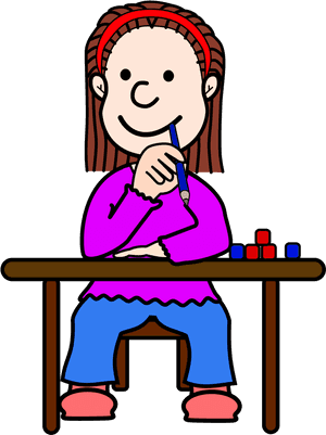 Girl Thinking While Coloring PNG image with transparent background