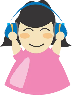 Girl With Headphones Cartoon PNG Image
