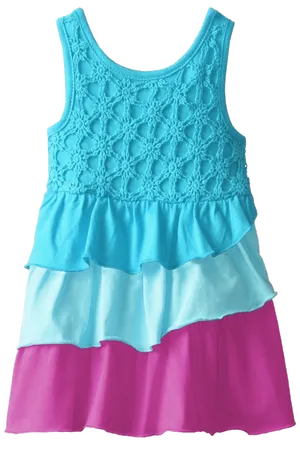 Girls Blue Pink Tiered Dress PNG Image