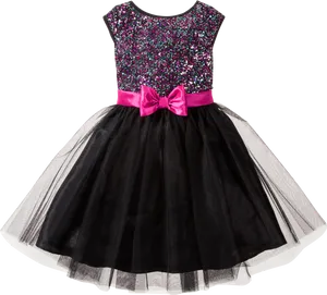 Girls Party Dresswith Sequinsand Bow PNG Image