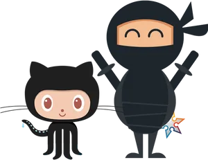 Git Hub Mascots Octocatand Monathe Ninja PNG Image