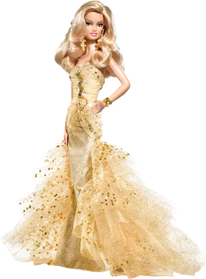 Glamorous Golden Barbie Doll PNG Image