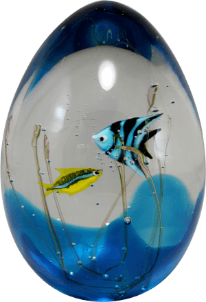 Murano Signed Art Glass Aquarium Sculpture With Fish, HD Png Download PNG image with transparent background