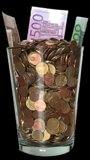 Glass Jar Fullof Coinsand Banknotes PNG image with transparent background